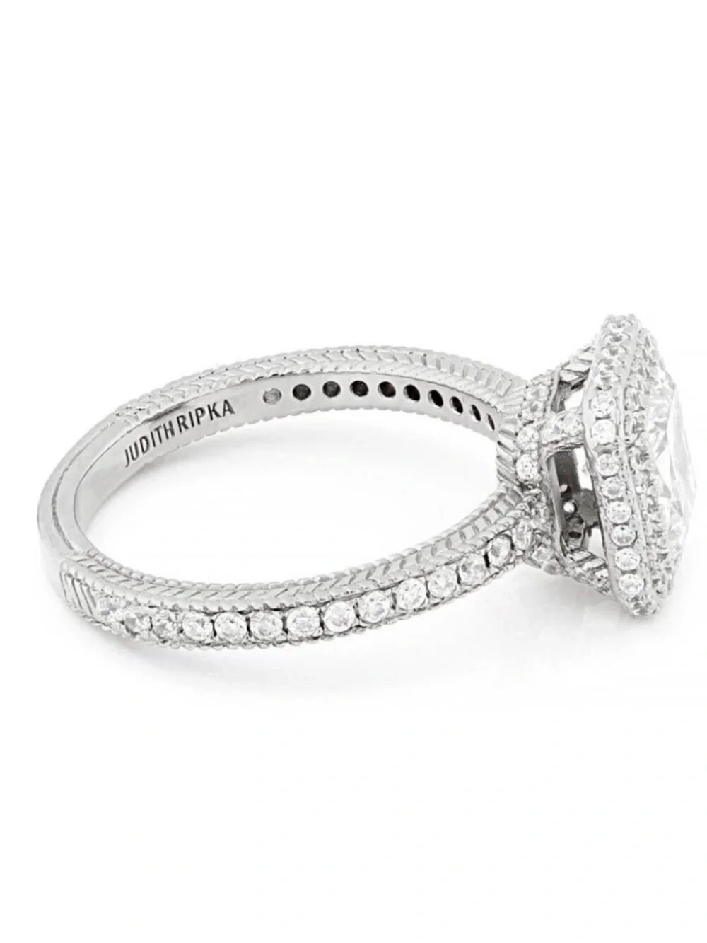 Judith Ripka Luxury Designer Couture Runway Authentic Formal Silver Halo Ring